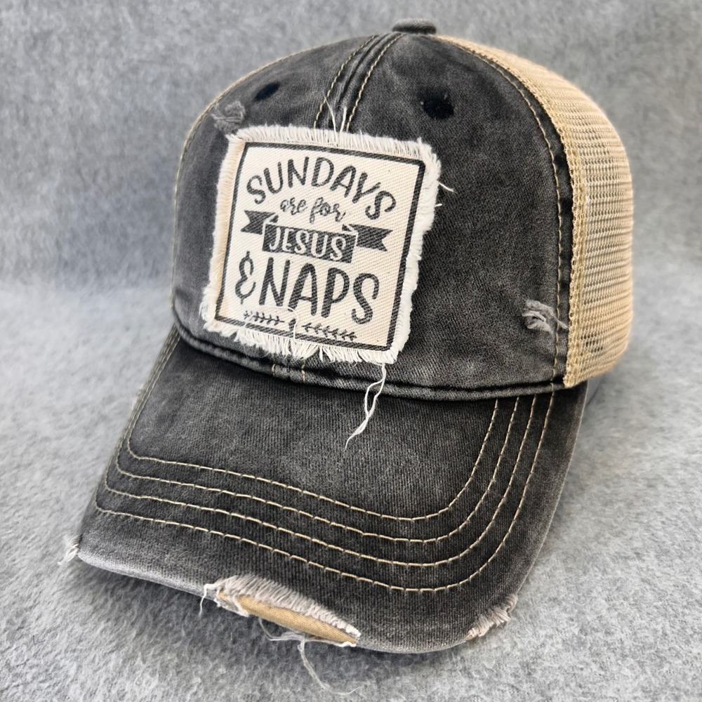 Sundays Are For Jesus & Naps Unisex Grey Distressed Trucker Hat Snapback OSFM